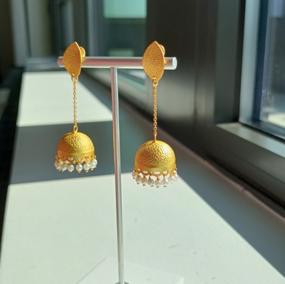 925 Sterling Silver Jhumka Natural Pearl Earrings – Great for Indian Weddings - Picture 4 of 10